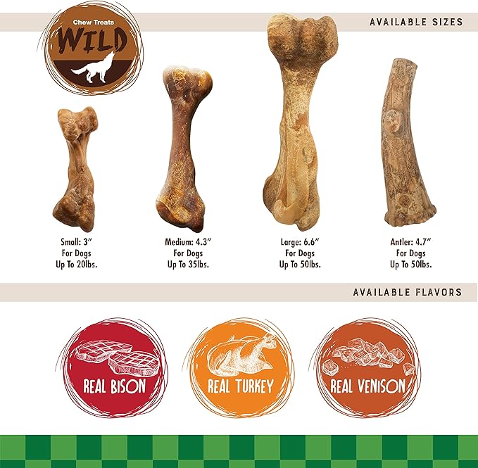 Nylabone Healthy Edibles WILD Natural Dog Chew Treats for Large Dogs, Long Lasting Dog Healthy Chew Antler Bone Made in USA, Venison Flavor, For Dogs Up to 50 lbs. (10 Count)