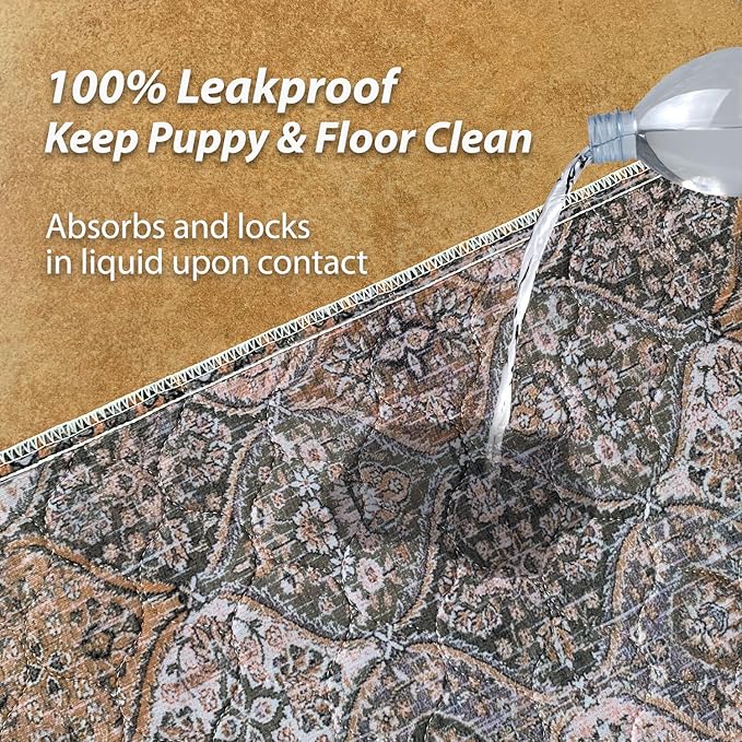 nunubaby Washable Pee Pads for Dogs, Stylish, Non-Slip and Leak-Proof Pee Pads. Reusable Potty Pads for Dogs for Crates and Floors.(Brown/Multi, 36" x36")