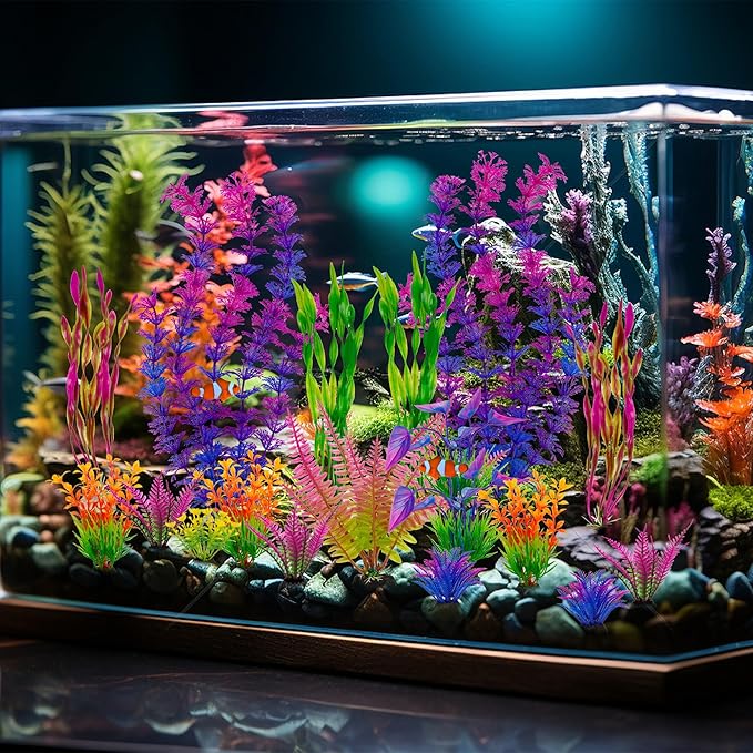 Ameliade Fish Tank Artificial Plastic Plants Decorations Large Aquarium Decor Betta Goldfish Tank Accessories Fish Bowl Ornaments（Colorful）