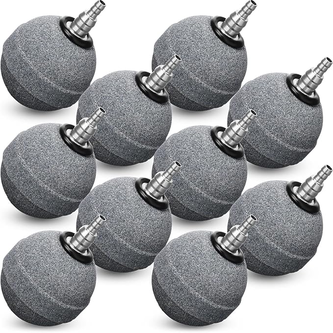 Reginary 10 Pieces Aquarium Air Stones 2 Inch Air Stone for Pond Hydroponics Ball Bubbler Oxygen Diffuser for Pump Fish Tank Bucket and DWC Reservoirs, Gray