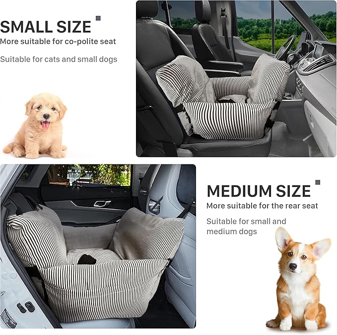 Dog Car Seat for Large/Medium Dogs Under 60 lbs Cats 2 in 1 Booster Seats Dog Bed for Car and Home Safety Travel Carrier with Pockets, Brown Stripes, 30''x 21''x 16"