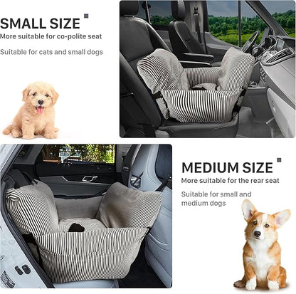 Dog Car Seat for Large/Medium Dogs Under 60 lbs Cats 2 in 1 Booster Seats Dog Bed for Car and Home Safety Travel Carrier with Pockets, Brown Stripes, 30''x 21''x 16"