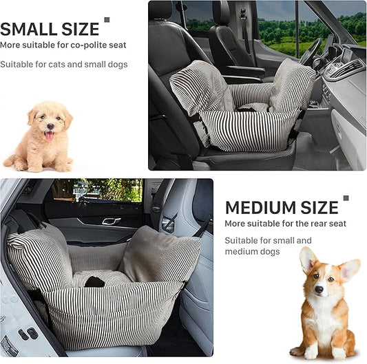 Dog Car Seat for Large/Medium Dogs Under 60 lbs Cats 2 in 1 Booster Seats Dog Bed for Car and Home Safety Travel Carrier with Pockets, Brown Stripes, 30''x 21''x 16"