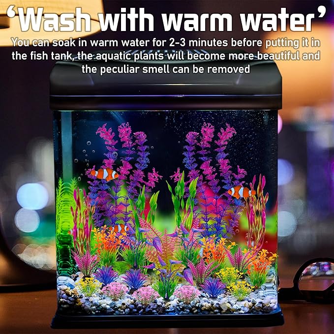 Ameliade Fish Tank Artificial Plastic Plants Decorations Large Aquarium Decor Betta Goldfish Tank Accessories Fish Bowl Ornaments（Colorful）