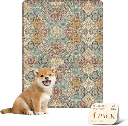 nunubaby 4PACK Washable Pee Pads for Dogs, Stylish, Non-Slip and Leak-Proof Pee Pads. Reusable Potty Pads for Dogs for Crates and Floors.(Cream/Multi, 18" x24")