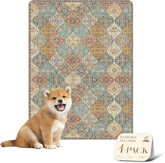 nunubaby 4PACK Washable Pee Pads for Dogs, Stylish, Non-Slip and Leak-Proof Pee Pads. Reusable Potty Pads for Dogs for Crates and Floors.(Cream/Multi, 18" x24")