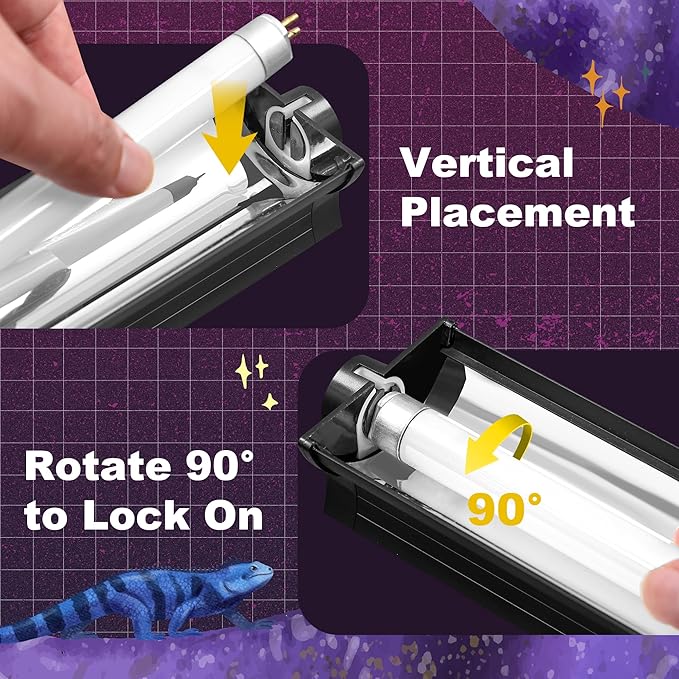 5.0 UVB Light for Reptiles, T5 HO 24 Watt Reptile Lamp Tube, Pack of 2 Fluorescent UVB Bulb, Basking Light for Bearded Dragon, Simulate Natural Sunlight for Reptiles and Amphibians