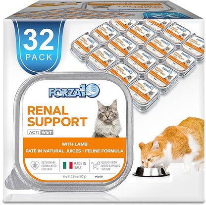 Forza10 Kidney Care Cat Food – Renal Support Wet Cat Food with Lamb, 3.5 oz Cans, 32 Pack – Vet Formulated, Made in Italy