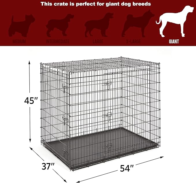 MidWest Homes for Pets Solutions Series XXL Double Door 54-Inch Dog Crate for the Largest Breeds, Sturdy Drop Pin Assembly, Black E-Coated, SL54DD