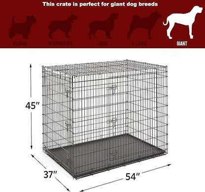 MidWest Homes for Pets Solutions Series XXL Double Door 54-Inch Dog Crate for the Largest Breeds, Sturdy Drop Pin Assembly, Black E-Coated, SL54DD