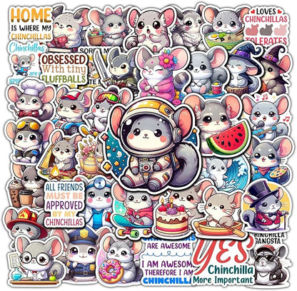 Pack 50 PCS Chinchilla Stickers Print Cool Animal Cartoon Waterproof Vinyl Decals Cute Items for Kids Teens Boys Girls Labels Decor Laptop Phone Case Water Bottles Helmet