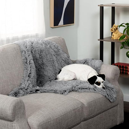 Furhaven Waterproof Throw Blanket for Dogs & Indoor Cats, Washable - Shaggy Plush Calming Long Faux Fur & Velvet Dog Blanket - Gray, Medium