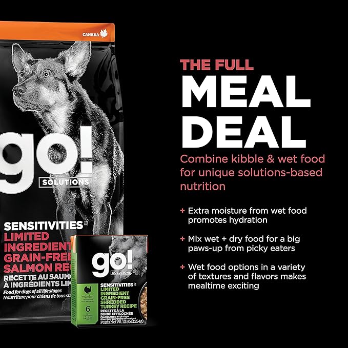 Go! Solutions Sensitivities Limited Ingredients, Grain-Free Dry Dog Food, Salmon Recipe for Sensitive Stomach, 3.5 lb Bag