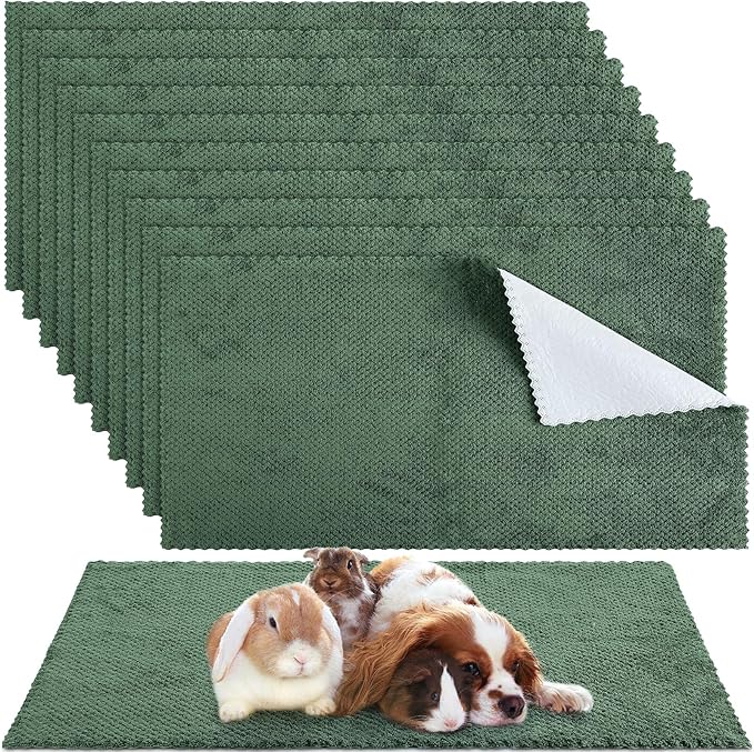 10 Pcs Guinea Pig Cage Liners Washable Rat Bedding for Guinea Pigs Controlling Absorbent Waterproof Pee Pads Blanket for Rabbits Hamster Small Animals Chinchilla(14 x 28 Inch,Dark Green)