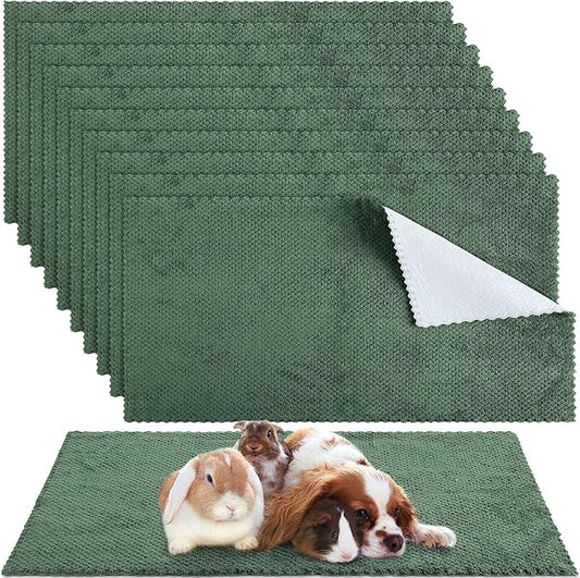 10 Pcs Guinea Pig Cage Liners Washable Rat Bedding for Guinea Pigs Controlling Absorbent Waterproof Pee Pads Blanket for Rabbits Hamster Small Animals Chinchilla(14 x 28 Inch,Dark Green)