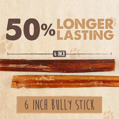 Mighty Paw Naturals Bully Sticks for Small & Medium Dogs - Grass Fed Beef Chews. Bully Sticks for Large Dogs. Lower Odor Stick Treat. Single Ingredient (6" - 10 Pack)