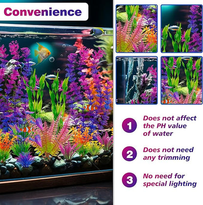 Ameliade Fish Tank Artificial Plastic Plants Decorations Large Aquarium Decor Betta Goldfish Tank Accessories Fish Bowl Ornaments（Colorful）