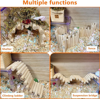 Hamster Bridge19.7x3.9in&9.8x3.9in Rat Wooden Fence Flexible Bendy Climbing Ladder Cage Accessories for Syrian Hamster Gerbil Mouse Rat