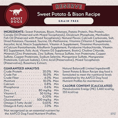 Natural Balance Limited Ingredient Adult Grain-Free Dry Dog Food, Reserve Sweet Potato & Bison Recipe, 4 Pound (Pack of 1)