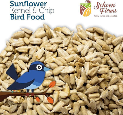 Schoen Farms Sunflower Kernels & Chips – 4 lb Bag – Hulled Sunflower Hearts Bird Seed – No-Mess Wild Bird Food for Finches, Chickadees & Cardinals