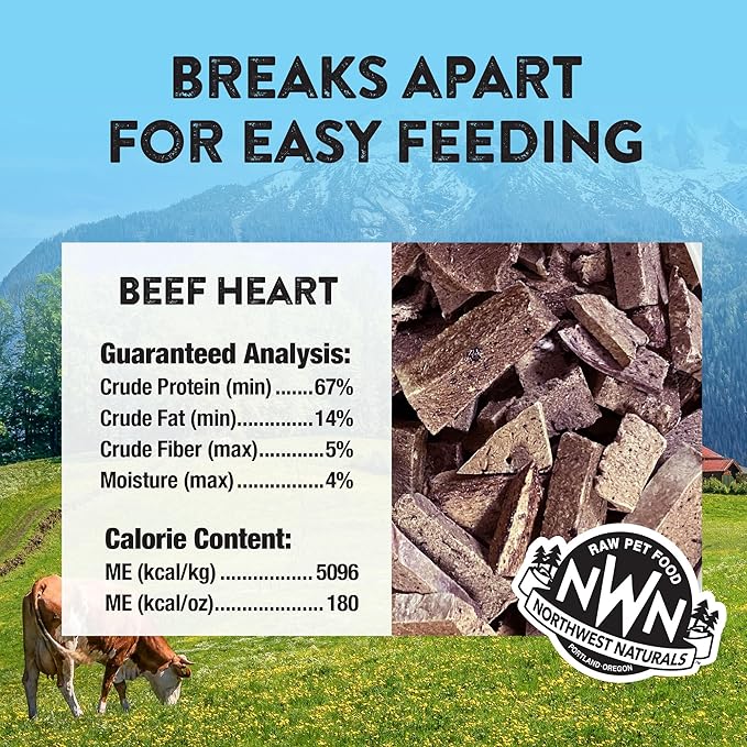 Northwest Naturals Raw Rewards Freeze-Dried Beef Heart Treats for Dogs and Cats - Bite Sized Pieces - Grain Free - 1 Ingredient - Healthy - Human Grade - All Natural - USA Made - 3 Oz