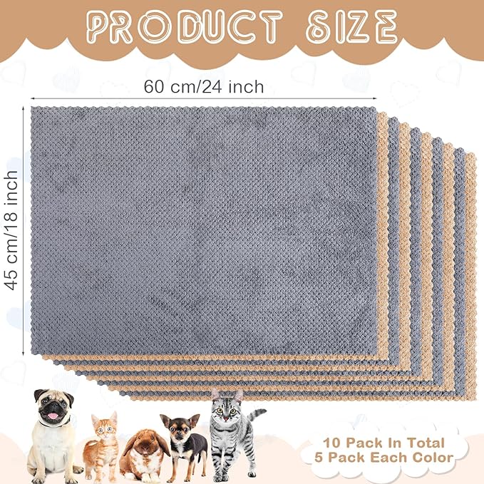 10 Pcs Guinea Pig Cage Liners Washable Rat Bedding for Guinea Pigs Controlling Absorbent Waterproof Pee Pads Blanket for Rabbits Hamster Small Animals Chinchilla(18 x 24 Inch,Gray Coffee)