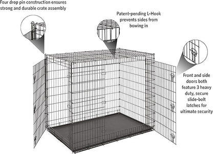 MidWest Homes for Pets Solutions Series XXL Double Door 54-Inch Dog Crate for the Largest Breeds, Sturdy Drop Pin Assembly, Black E-Coated, SL54DD