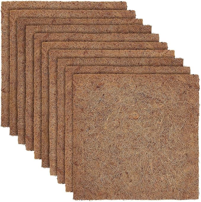 ZeeDix 10 Pcs Reptile Carpet, 12X12 inch Natural Coconut Fiber Liner Mat Flooring Accessories for Reptile Tank - Bearded Dragon Tortoise Lizard Turtle Snake Leopard Gecko Substrate Bedding