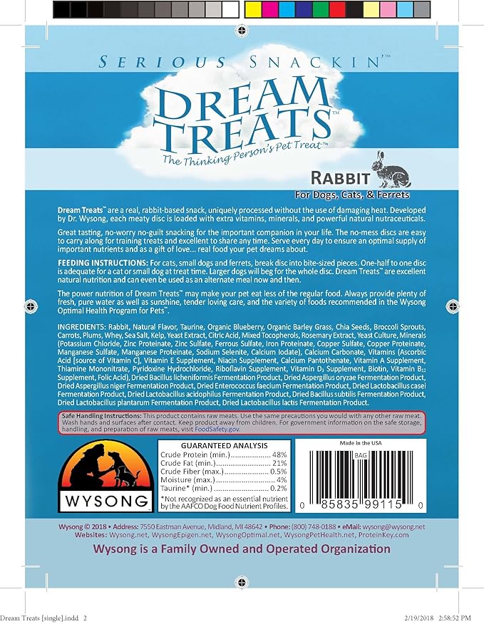 Wysong Dream Treats Rabbit Raw Dogs/Cats/Ferret Food - 4.9 Ounce Bag