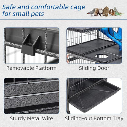 HABUTWAY 45''H Metal Small Animal Cages, Rolling Chinchilla Cage with Removable Ramps, Lagre Critter Nation Cage for Chinchillas/Guinea Pigs/Rabbit, Ferret Cages with Hammock & 4 Tiers, Black