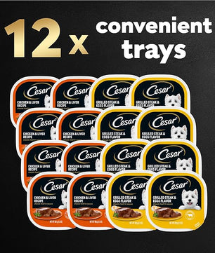 Cesar Wet Dog Food Classic Loaf in Sauce Breakfast and Dinner Mealtime Variety Pack, 3.5 oz. Easy Peel Trays (12 Count, Pack of 1)