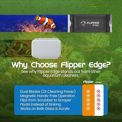 Flipper EDGE 2-in-1 Scrubber Scraper Floating Magnetic Fish Tank Aquarium Cleaner with DUAL BLADES - Efficient Glass & Acrylic Aquarium Cleaning Tools (Standard)