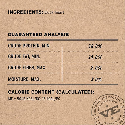 Vital Essentials Duck Hearts Dog Treats, 10 oz | Freeze-Dried Raw | Single Ingredient | Premium Quality High Protein Training Treats | Grain Free, Gluten Free, Filler Free