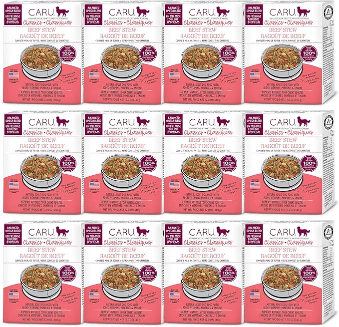 Caru Real Beef Stew for Dogs, Natural Adult Wet Dog Food with Added Vitamins & Minerals, Free From Grain, Wheat & Gluten (Pack of 12)