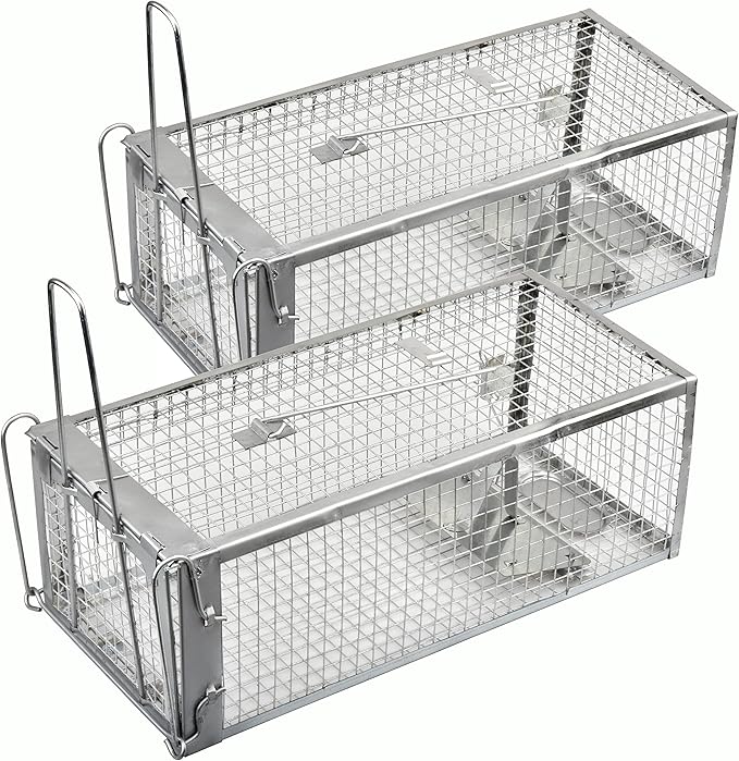 2-Pack Chipmunk Traps Humane Live Mouse Rat Cage Traps for Indoor and Outdoor Use (Silver)
