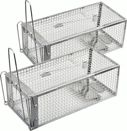 2-Pack Chipmunk Traps Humane Live Mouse Rat Cage Traps for Indoor and Outdoor Use (Silver)