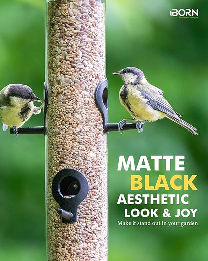 iBorn Metal Bird Feeders Black Wild Bird Feeder for Outdoors Hanging All Metal Black Finishing 14 Inch 6 Port(Seed is not Included)