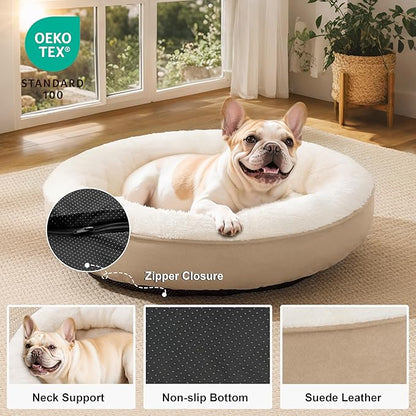 Love's cabin Round Donut Cat and Dog Cushion Bed, 30in Pet Bed for Medium or Large Dogs, Anti-Slip & Water-Resistant Bottom, Soft Durable Fabric Pet beds, Washable Calming Cat & Dog Bed Camel