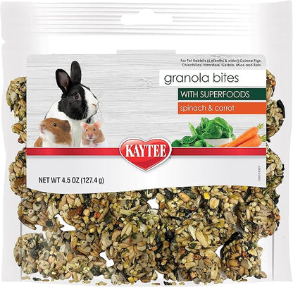 Kaytee Granola Bites with Superfoods Spinach and Carrot for Rats, Mice, Hamsters, Gerbils, Rabbits, Guinea Pigs and Chinchillas, 4.5oz