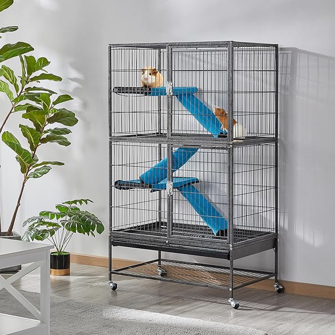 Yaheetech 54'' Rolling Ferret Cage Large 4-Tiers Chinchilla Cage Small Animal Cage for Adult Rats/Guinea Pigs/Chinchilla/Sugar Glider w/ 2 Removable Ramps/Hammock, Black