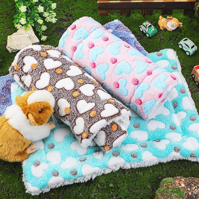 4-Piece Rabbit Bunny Bed - 13 x 19 Inch Guinea Pig Bed Mats - Plush Bunny Pad Mats for Small Animals, Dogs, Cats, Hamsters - Heart Pattern