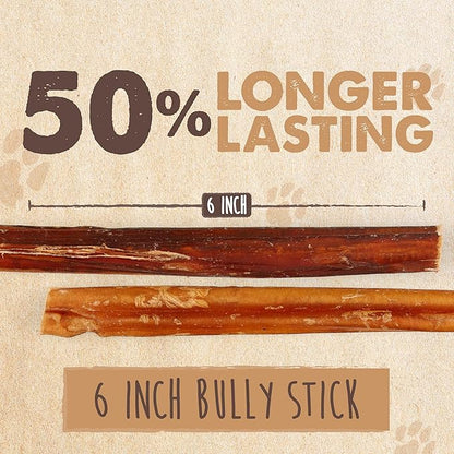 Mighty Paw Naturals Bully Sticks for Dogs - Grass Fed Beef Dog Chews. Pets Stick for Large Dogs, Medium and Small Breeds. Lower Odor Bully Treats for Small Pets. Single Ingredient (6" - 25 Pack)