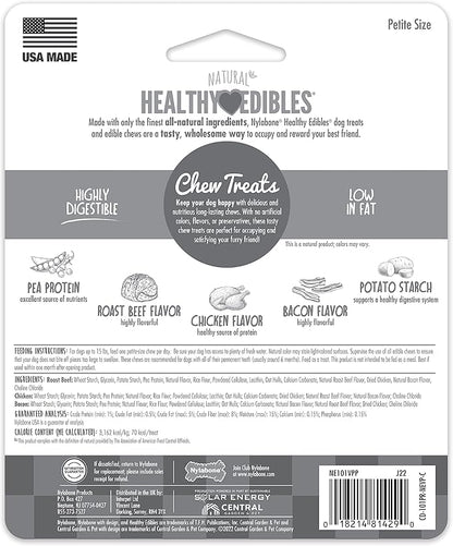 Nylabone Healthy Edibles Natural Dog Chews Long Lasting Chew Treats for Dogs, Roast Beef & Chicken Flavor, X-Small/Petite (3 Count)