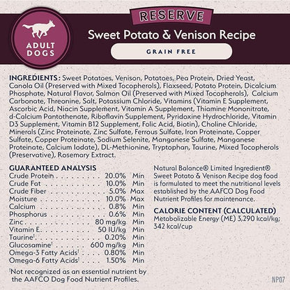 Natural Balance Limited Ingredient Adult Grain-Free Dry Dog Food, Reserve Sweet Potato & Venison Recipe, 4 Pound (Pack of 1)