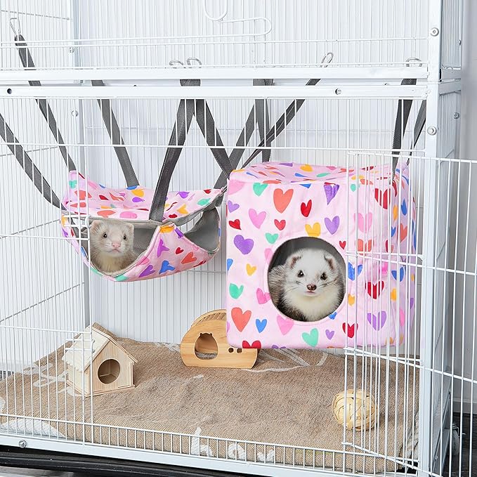 Glittme Ferret Hammock 4 Pack Ferret Cage Accessories Washable Rat Hammock Soft Guinea Pig Hammock for Ferrets, Rat, Sugar Glider, Squirrel