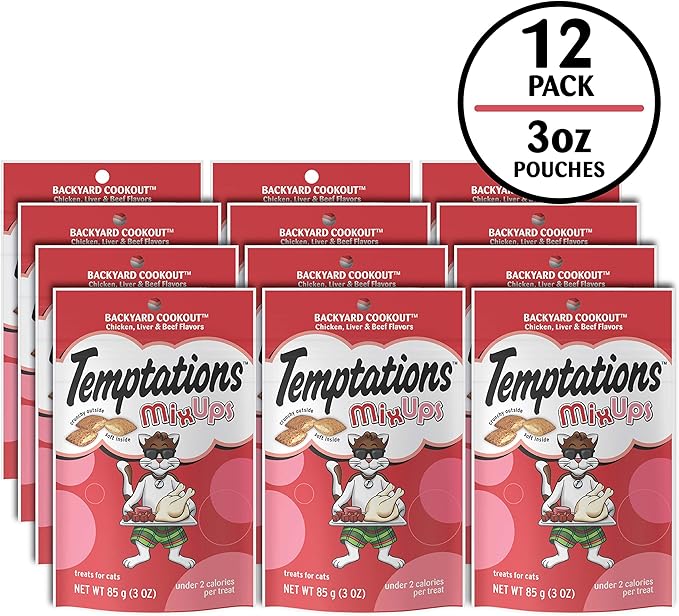Temptations MixUps Backyard Cookout Flavor Crunchy and Soft Cat Treats, 3 oz. Pouch (Pack of 12)