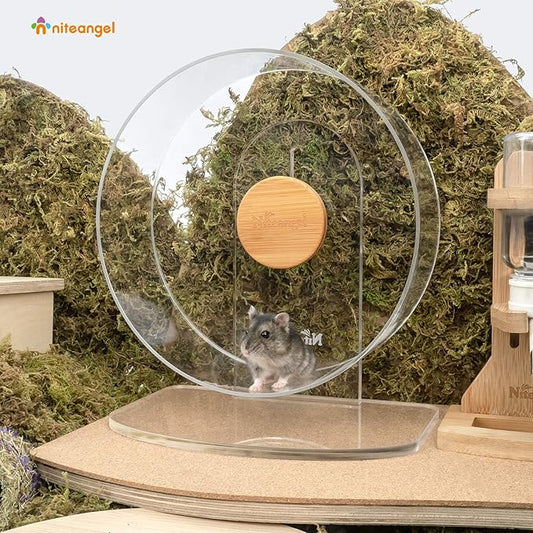Niteangel Silent Hamster Exercise Wheel: - Dual-Bearing Quiet Spinning Acrylic Hamster Running Wheel for Dwarf Hamster Gerbils Mice Degus Or Other Small Animals (S)