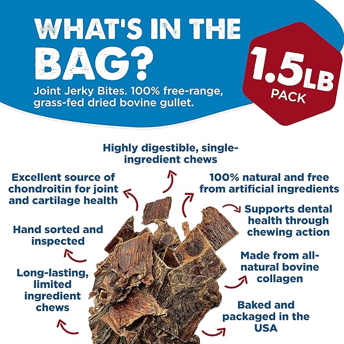 Best Bully Sticks Joint Jerky Gullet Bites - 1.5 lb (Pack of 1) - All-Natural Beef Snack