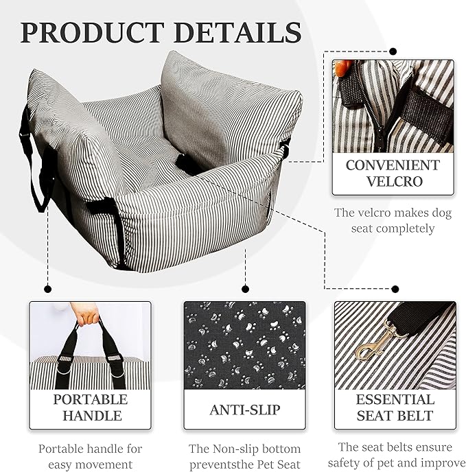 Dog Car Seat for Large/Medium Dogs Under 60 lbs Cats 2 in 1 Booster Seats Dog Bed for Car and Home Safety Travel Carrier with Pockets, Brown Stripes, 30''x 21''x 16"