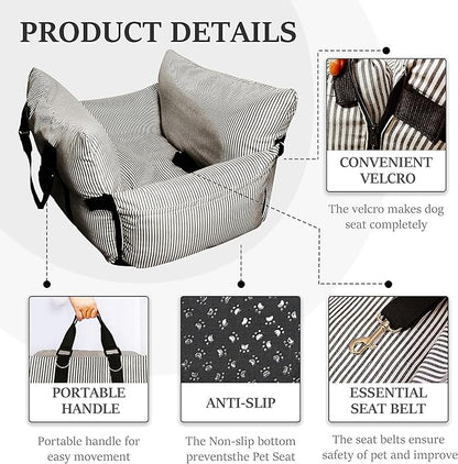Dog Car Seat for Large/Medium Dogs Under 60 lbs Cats 2 in 1 Booster Seats Dog Bed for Car and Home Safety Travel Carrier with Pockets, Brown Stripes, 30''x 21''x 16"